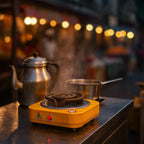 Side view of electric single coil hot plate showing heat resistant surface