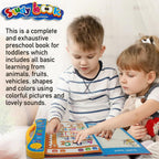 Side view of the musical learning book, highlighting its touch buttons and sturdy design.