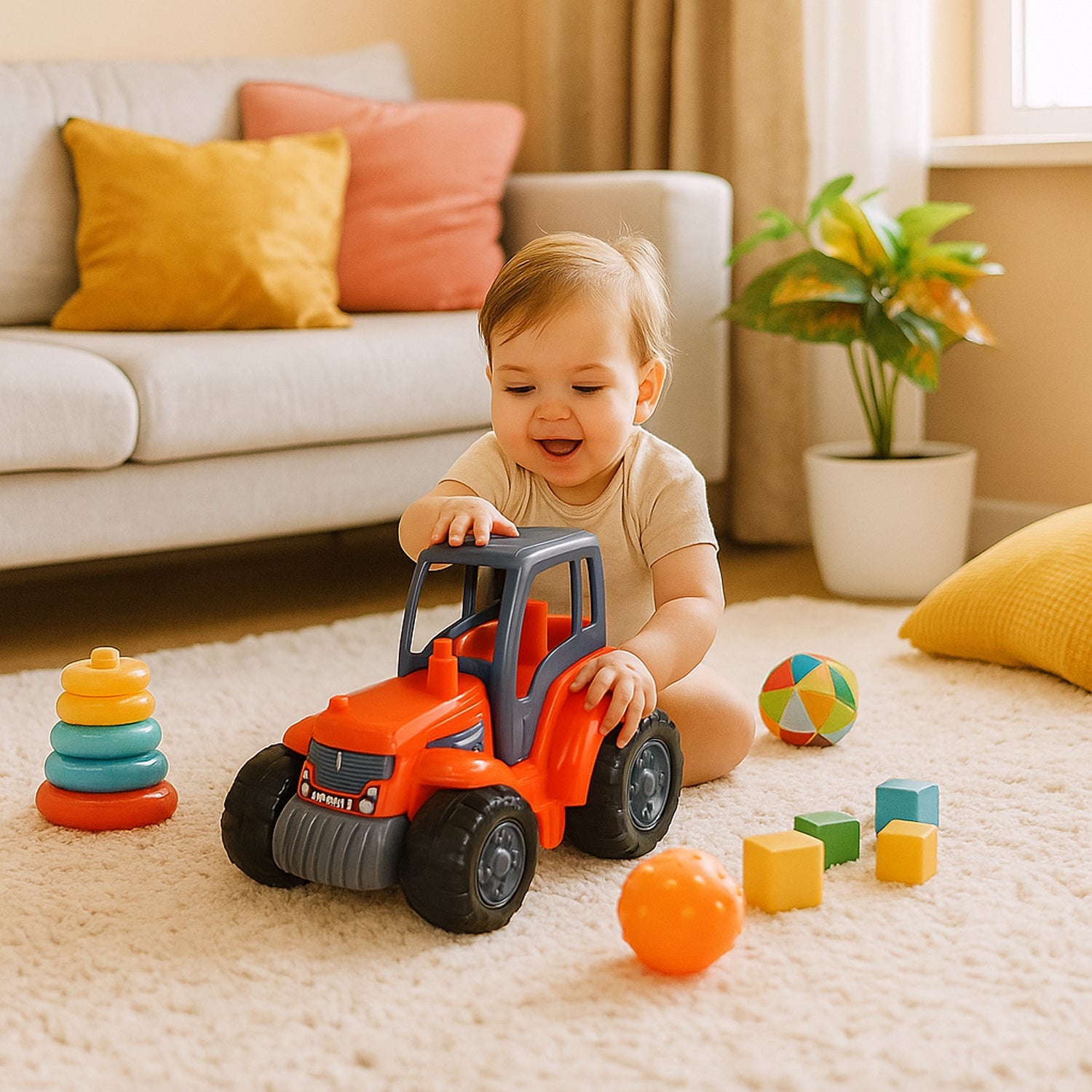 Mini friction powered tractor toy suitable for kids’ creative play