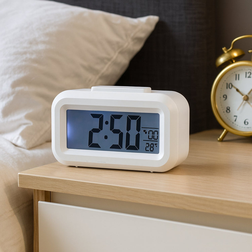 Modern compact desk digital alarm clock design