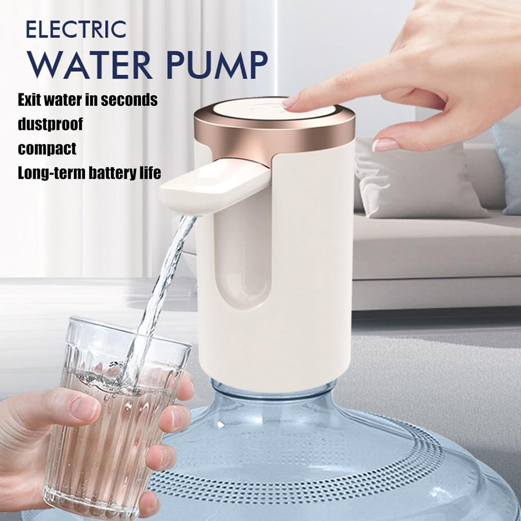 Close-up of the stainless steel spout and one-touch button on the automatic water dispenser.