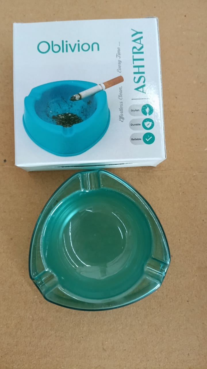 Plastic ashtray with anti-slip base ensuring firm grip on surfaces
