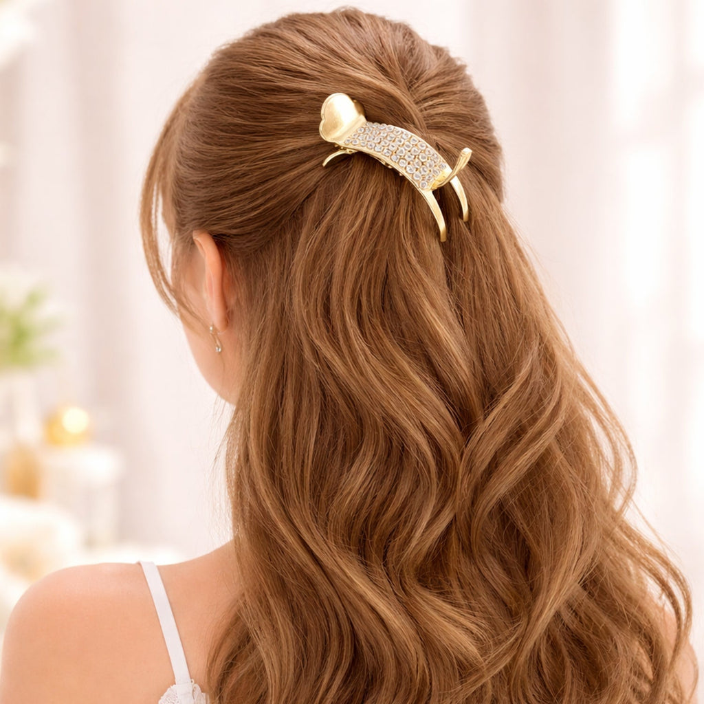 Close-up of crystal embellishments on hair clip