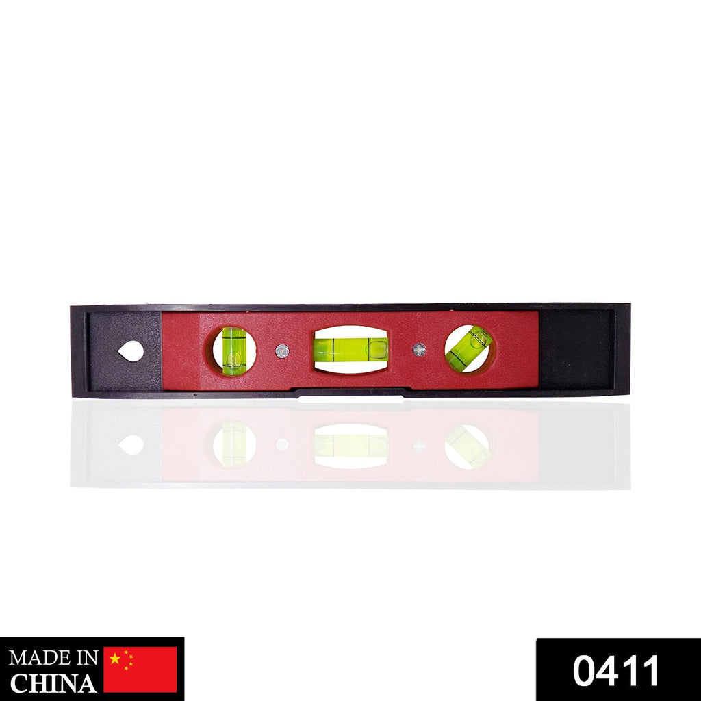 Side view of the portable spirit level showing its compact design.