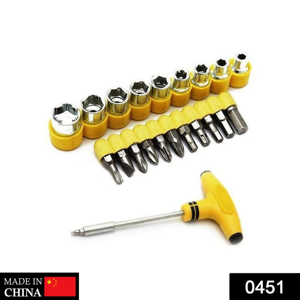 21-piece ratchet socket set with T-handle in its protective storage case.