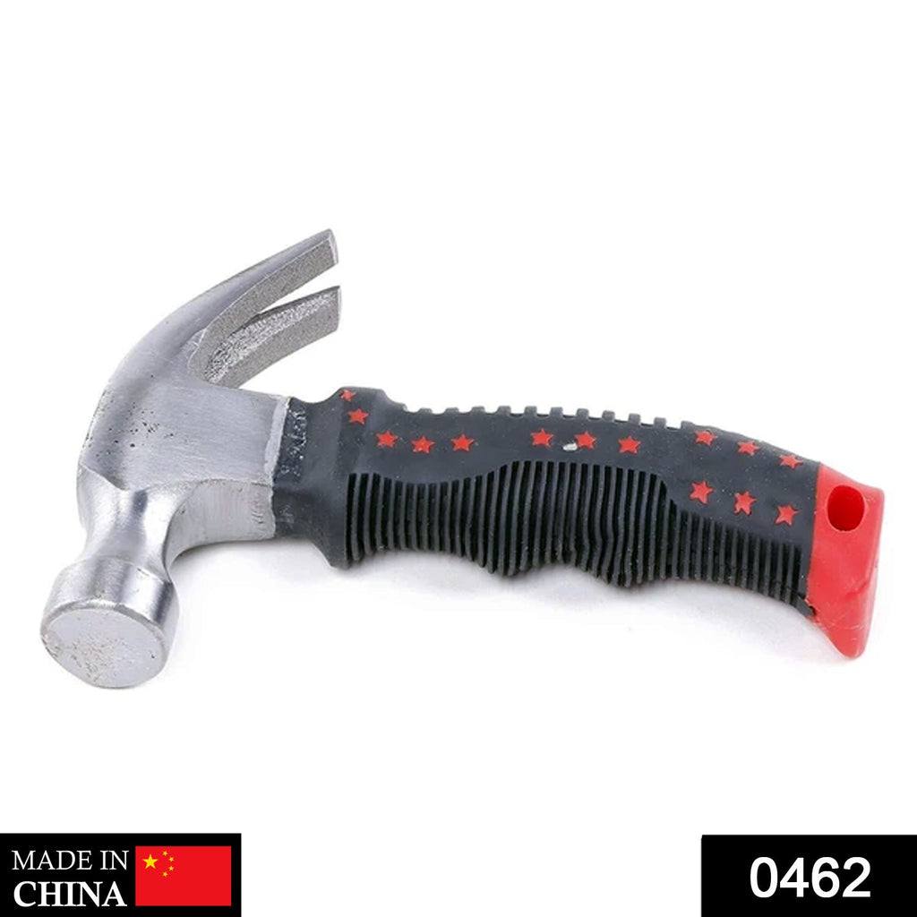 Angled view of the compact claw hammer, highlighting its ergonomic design.