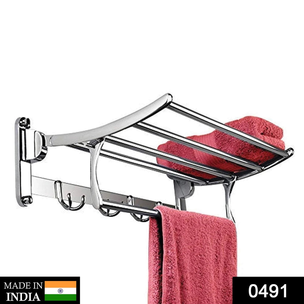 Close-up of the durable stainless steel construction of the folding towel rack.