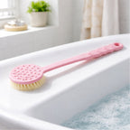Velvet Wipe back scrubber displayed in a clean, modern shower setting, ready for use.