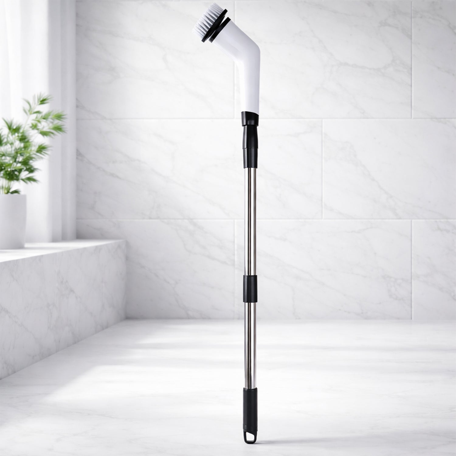 Side view of the electric spin scrubber with its ergonomic design and LCD display.
