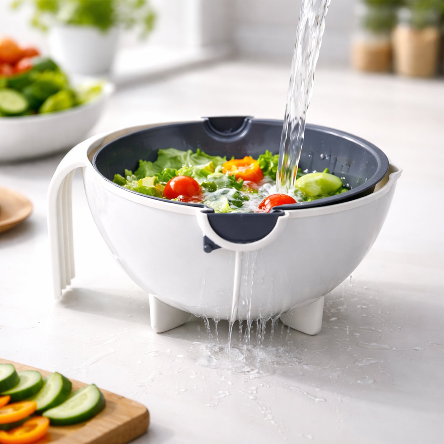 2-in-1 vegetable washing bowl with strainer