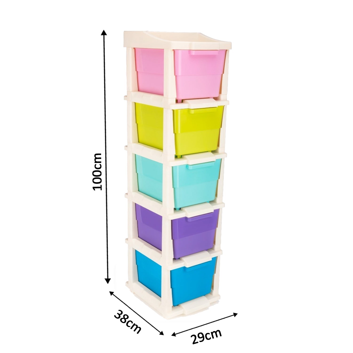 Brightly colored modular drawer storage system, adding a vibrant touch to any room.
