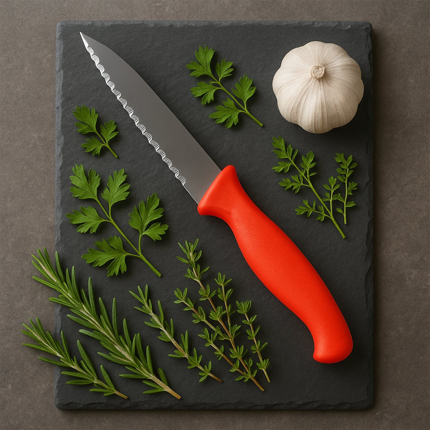 Durable stainless steel serrated kitchen knife with non-slip handle