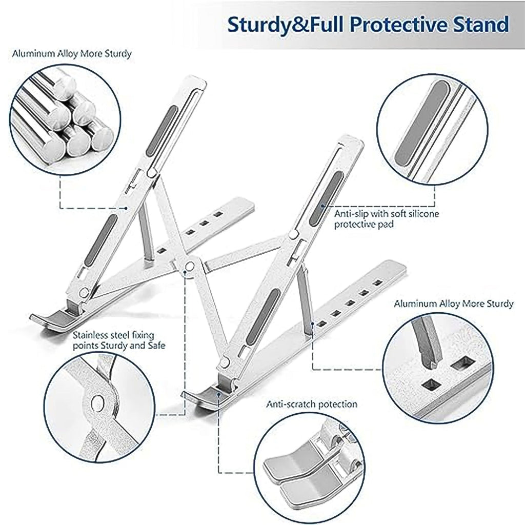 Compact foldable laptop stand neatly collapsed for travel