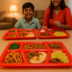 Durable plastic tray designed for neat dining and easy cleaning