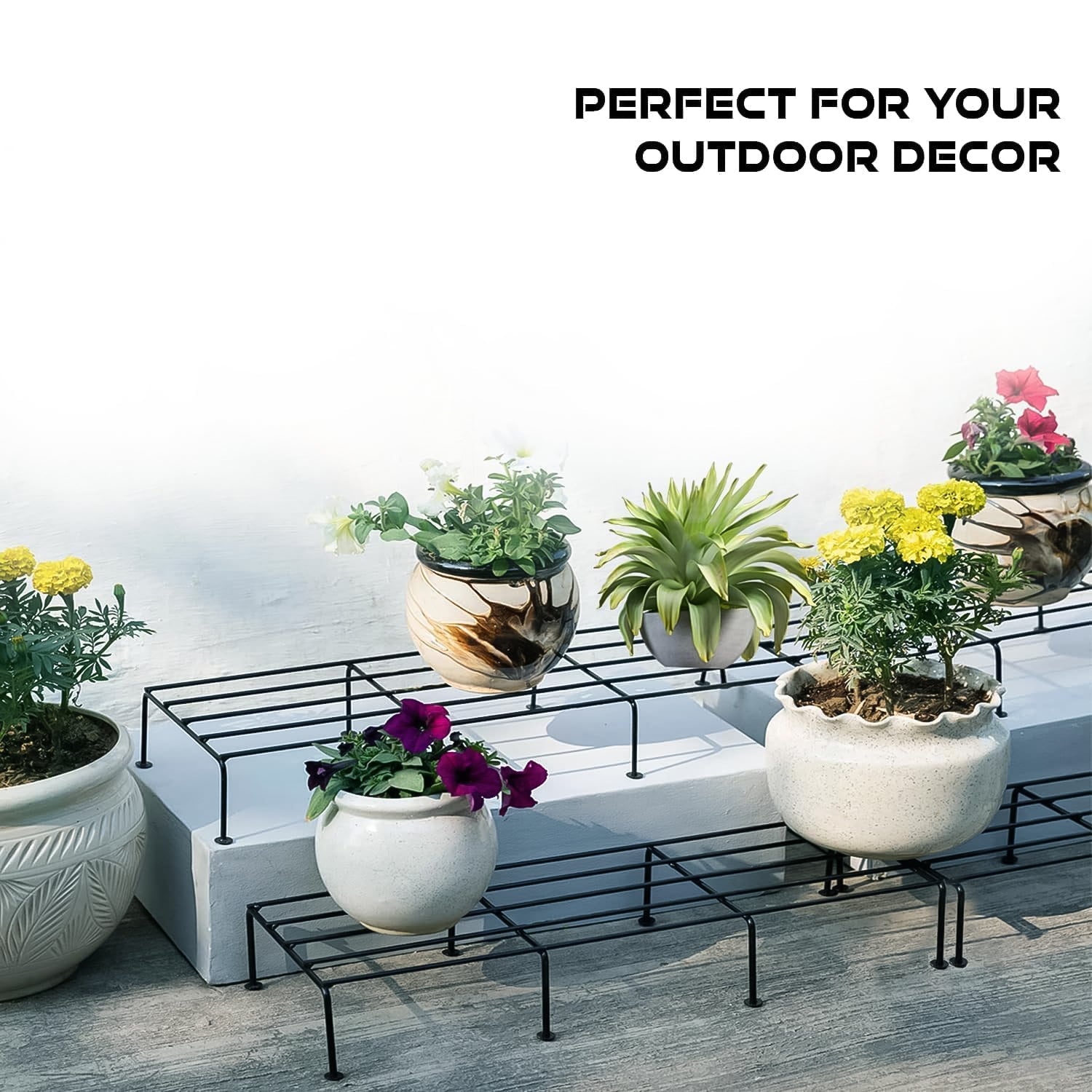 SleekGarden metal rectangle flower plant stand ready to use for balcony décor