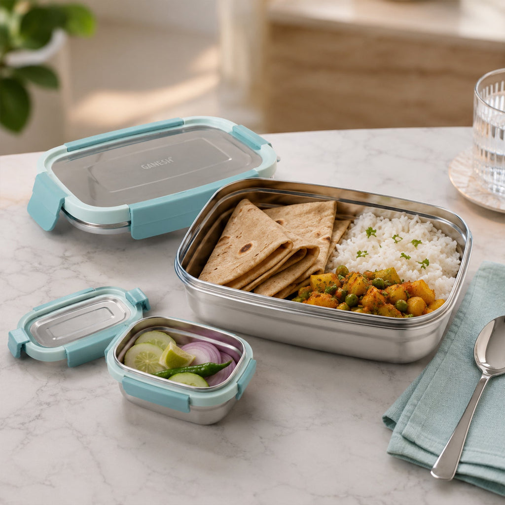 Lunch box set packaging with stainless steel design