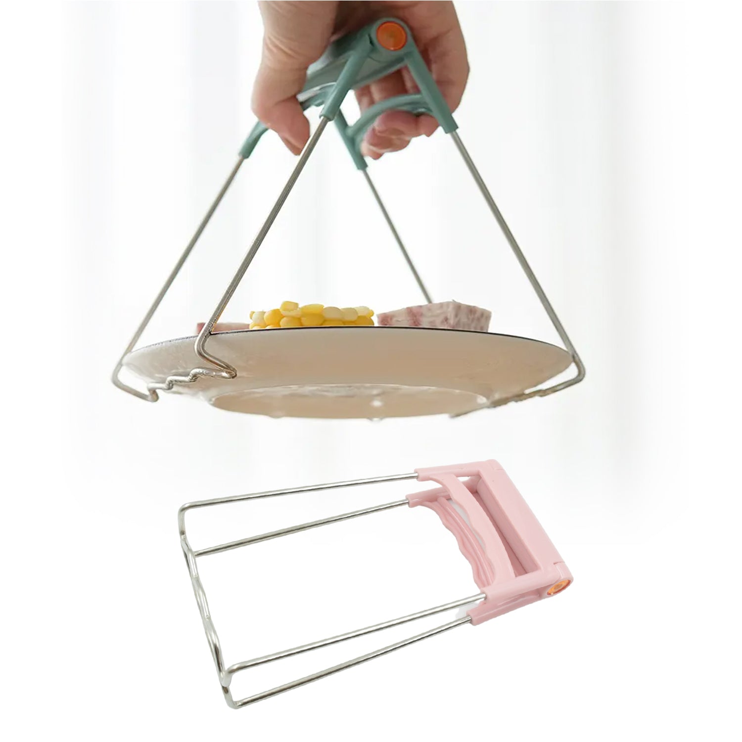 Close-up of stainless steel clamp on kitchen bowl clip tong