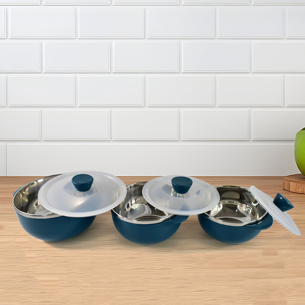 Microwave-safe serving bowls by Apex in three different sizes