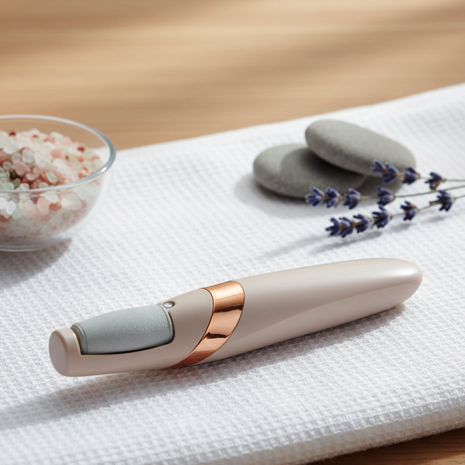 Electronic pedicure tool charging via USB, highlighting its convenient rechargeable feature.