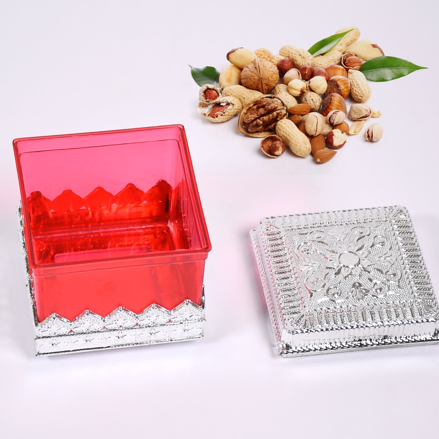 Close-up of the Ruby dry fruit storage container, highlighting its clear, BPA-free plastic.