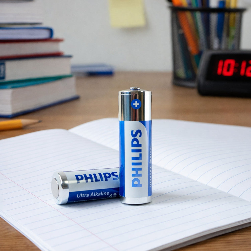 Pack of AA ultra alkaline batteries for power supply