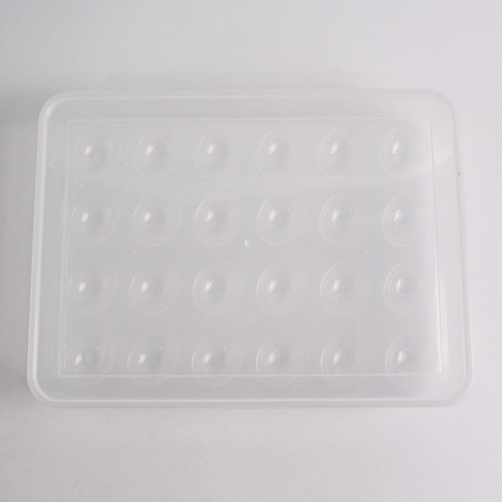Clear plastic egg container next to traditional egg carton for size comparison