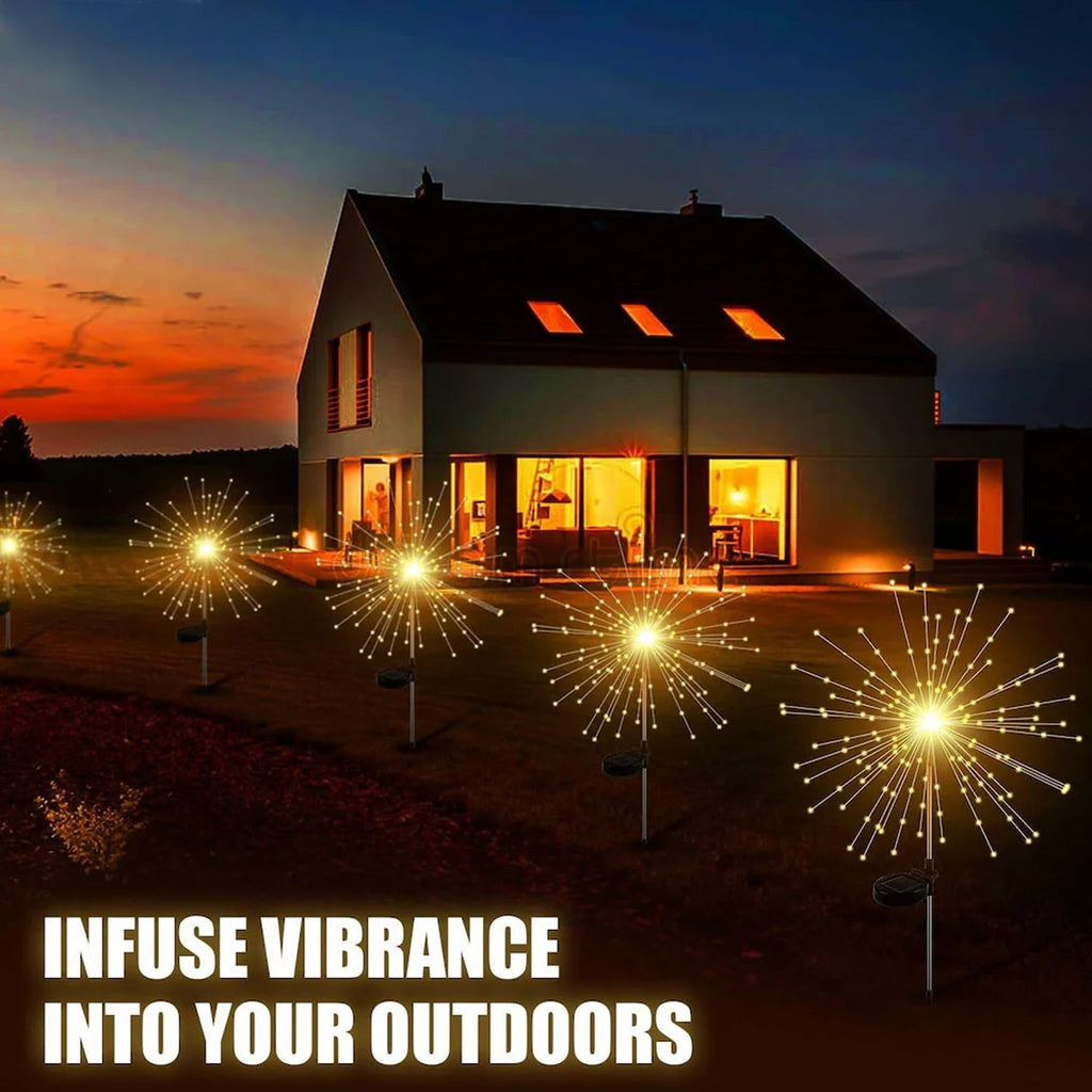 Festive outdoor landscape lighting with solar firework LED lights