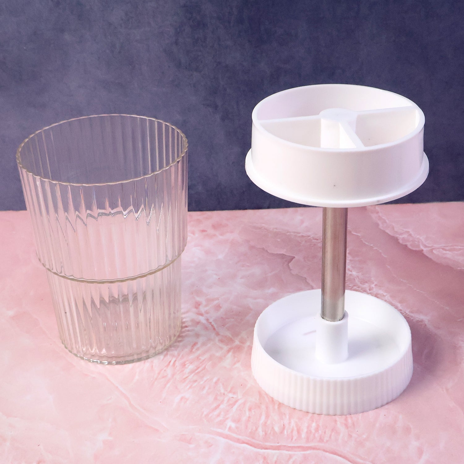 Rotating toothbrush holder showing sturdy water-resistant construction