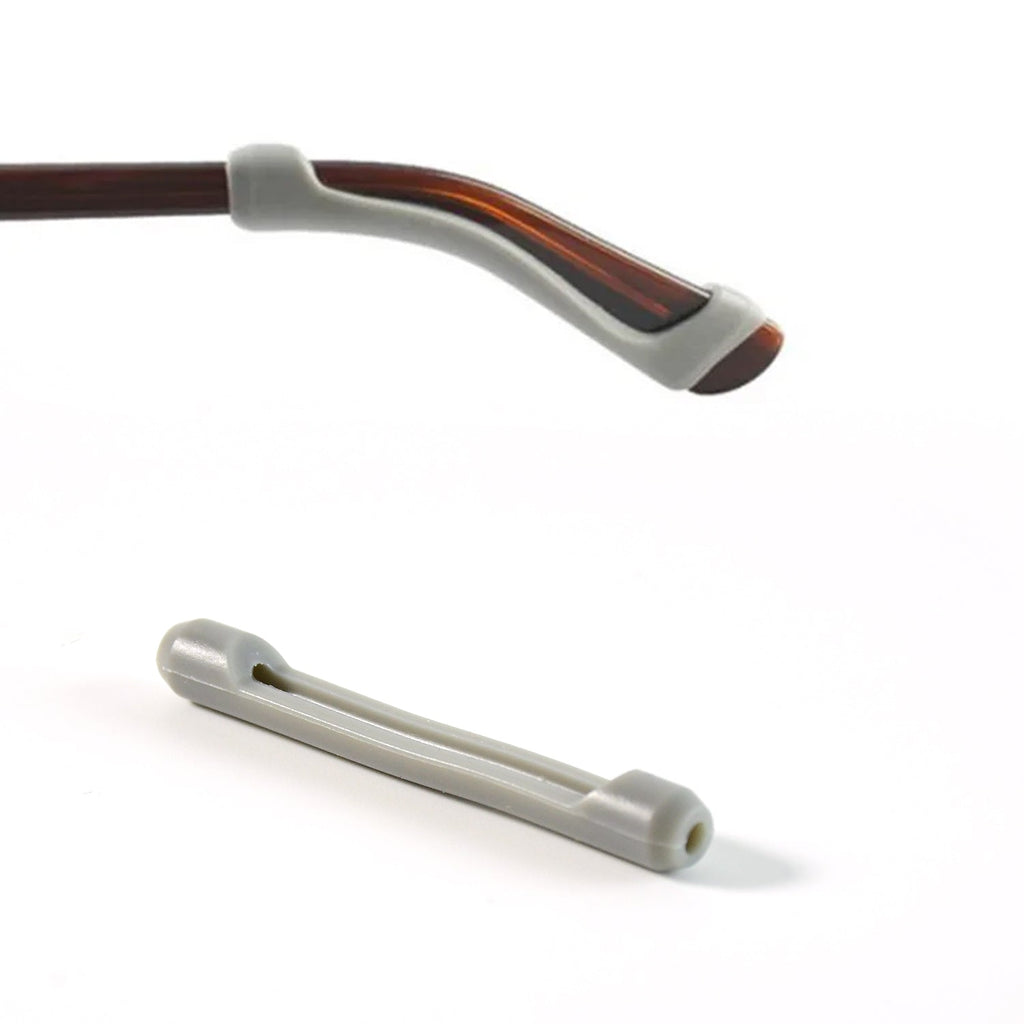 Soft grip eyeglass temple tip sleeves securely fitted on glasses for active wear