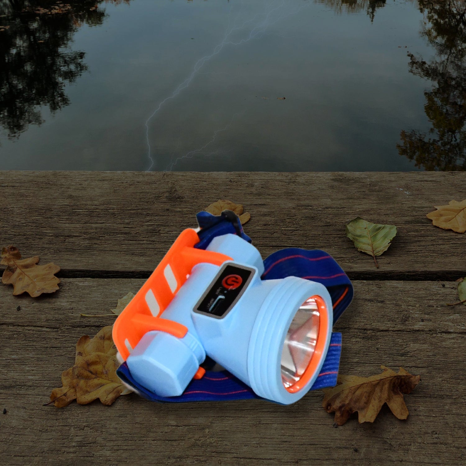 Hand holding compact rechargeable LED headlamp for portable lighting