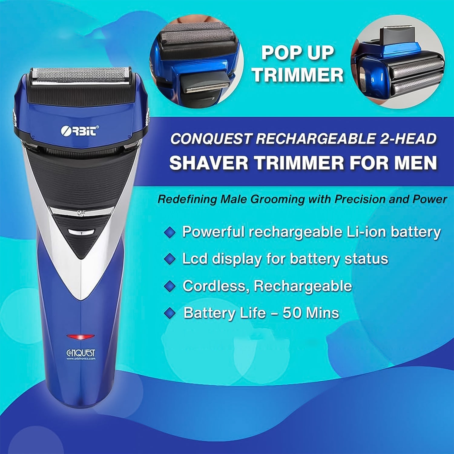Close-up of Orbit rechargeable foil shaver blade for smooth shaving