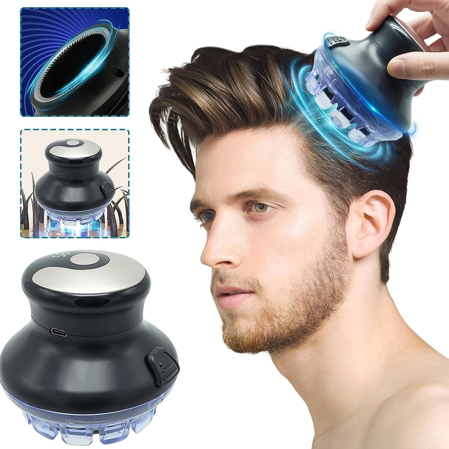 Front view of the rechargeable electric hair cutting machine showing ergonomic grip