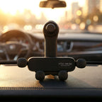 Car air vent phone mount with smartphone in use for navigation and calls