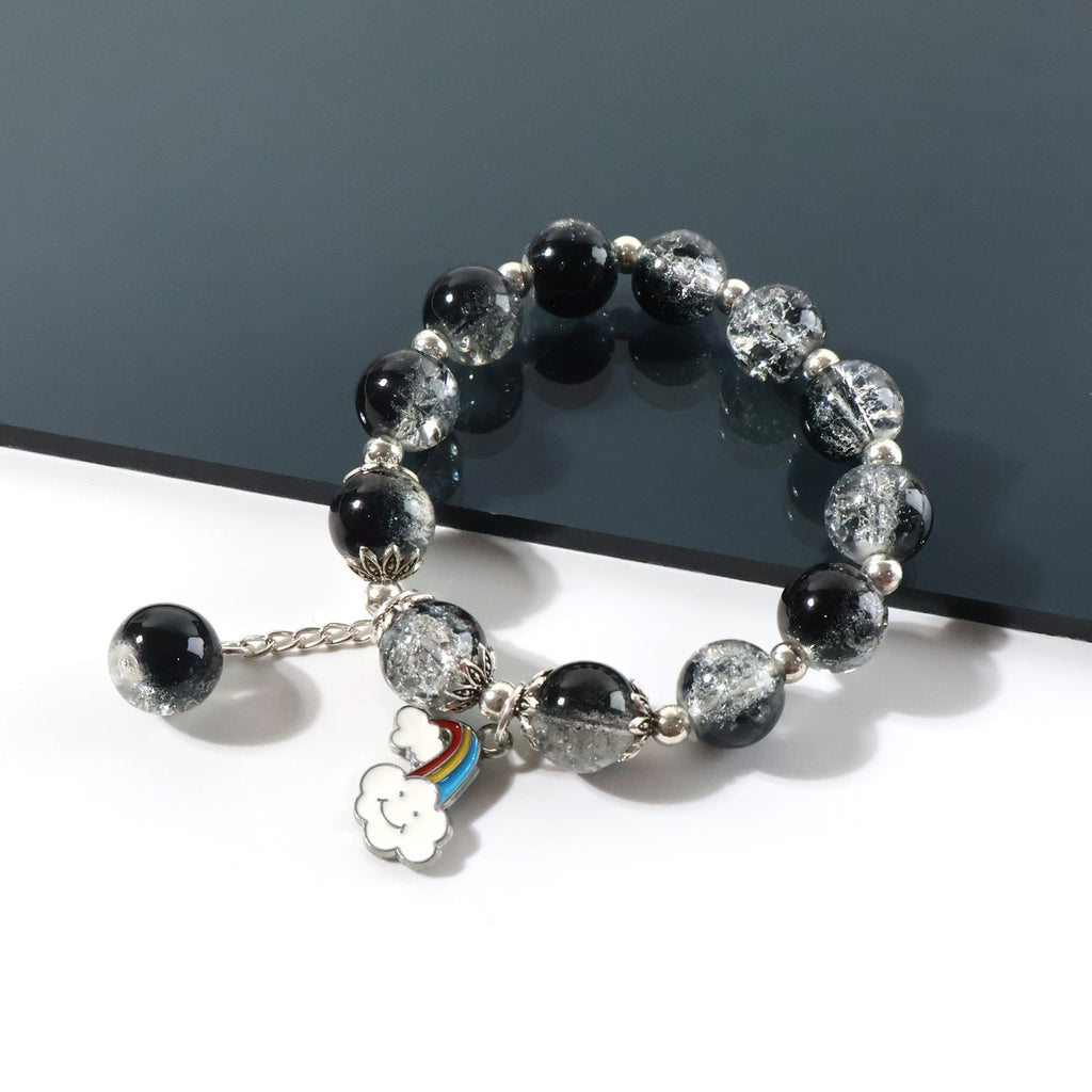 Elegant lightweight crystal and black bead bracelet for women