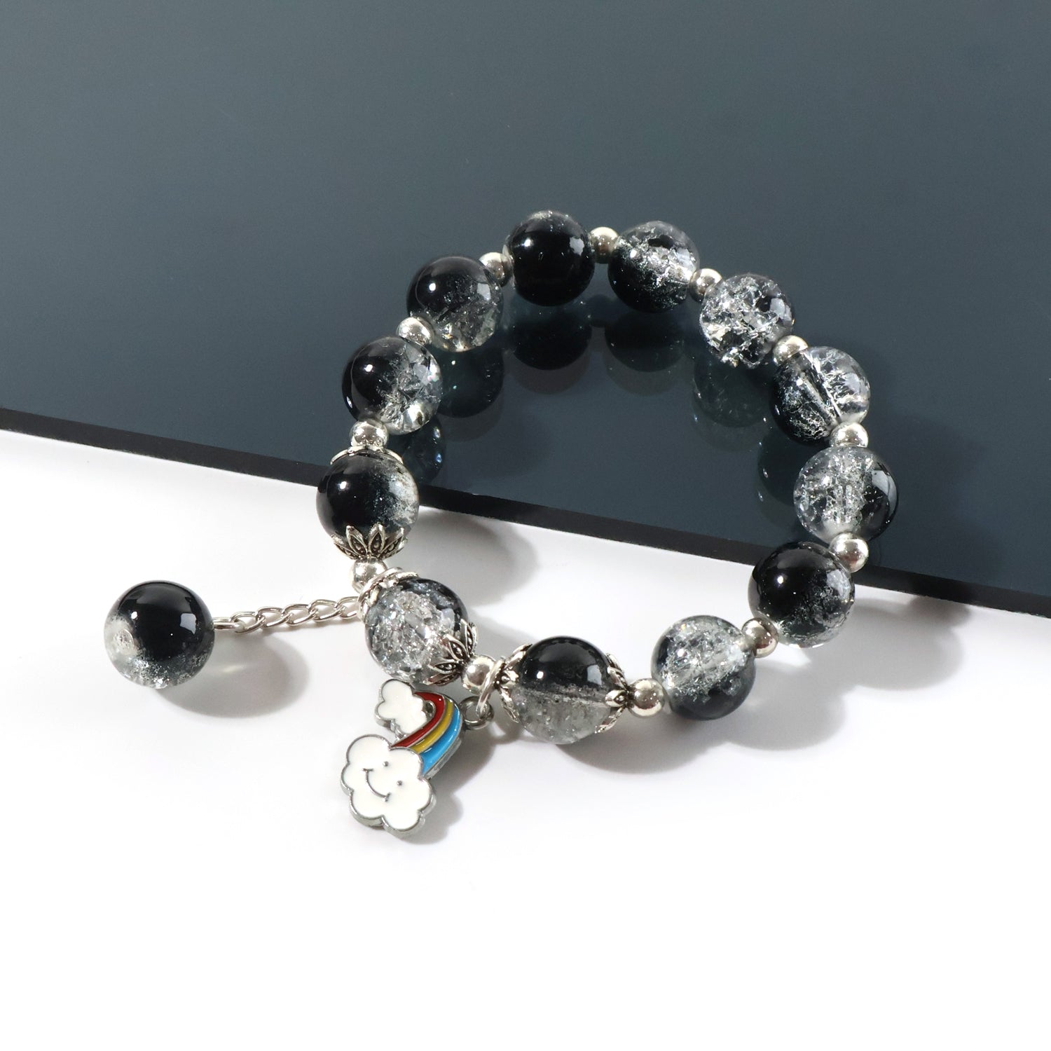 Elegant lightweight crystal and black bead bracelet for women