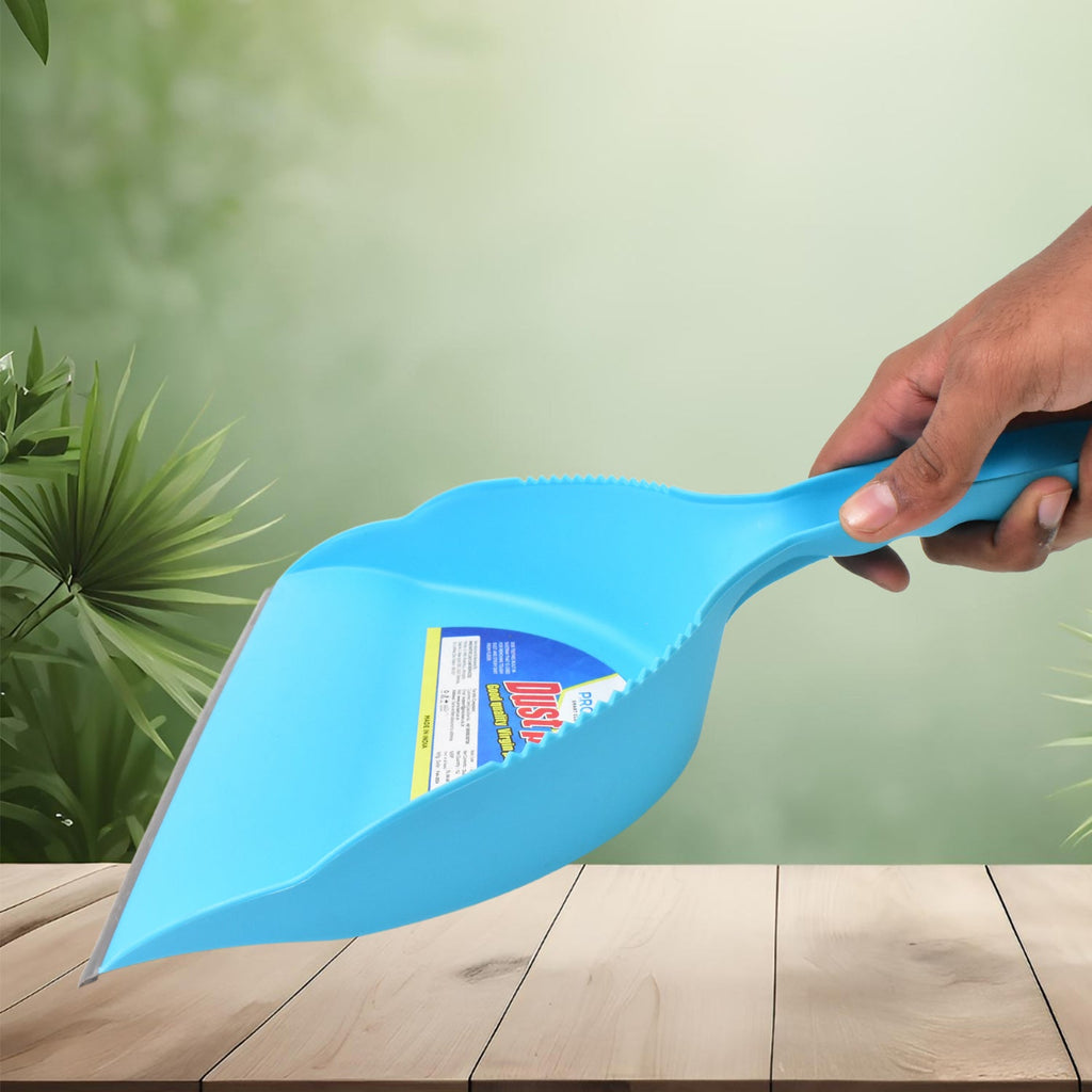 Top-down view of the high-quality plastic dustpan, highlighting its robust construction.