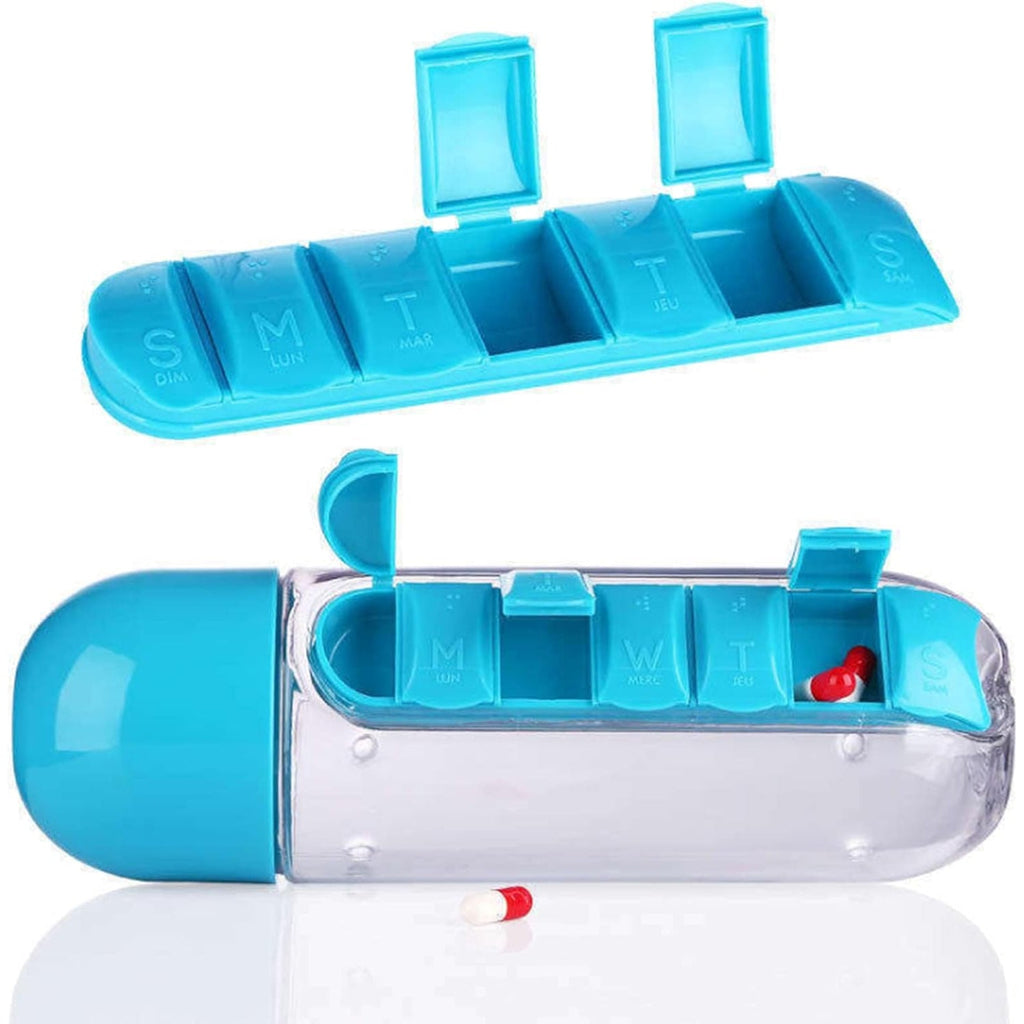 Seven pill compartments open, ready to be filled with daily medication.
