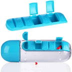 Seven pill compartments open, ready to be filled with daily medication.