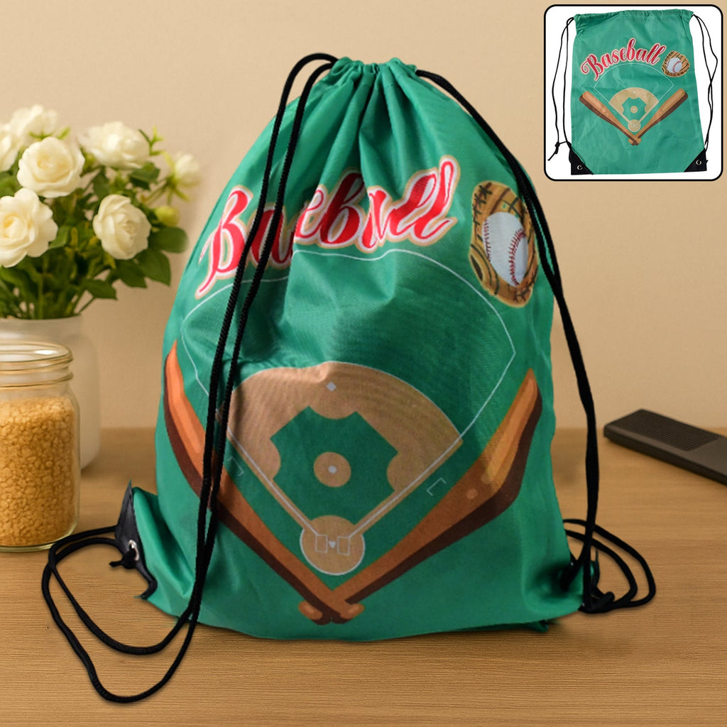 Water-resistant nylon drawstring backpack with mix color and design, displayed front view.