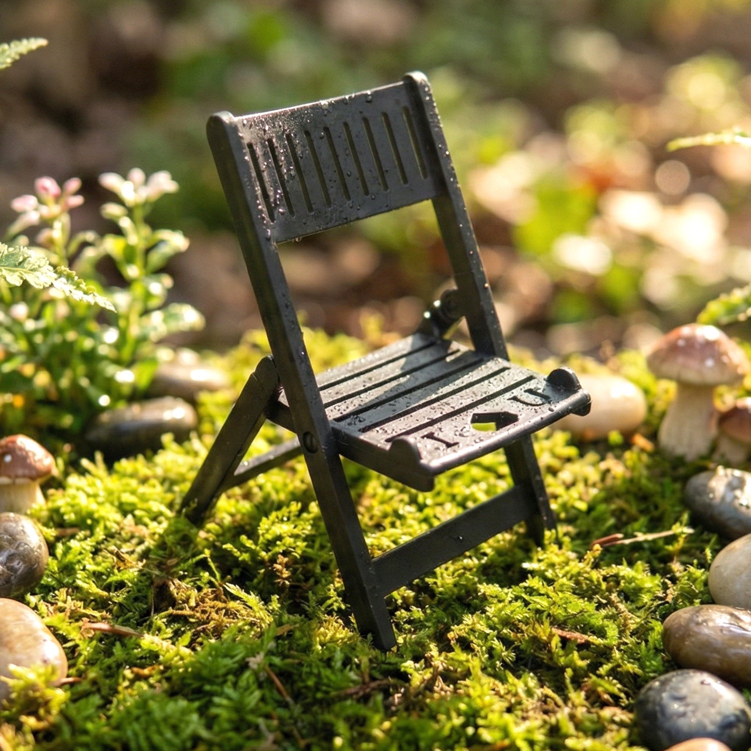 Adjustable smartphone holder shaped like a mini chair in black