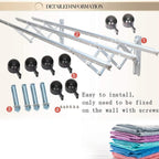 Stainless steel towel holder rack installed in a bathroom, doubling as a drying solution.
