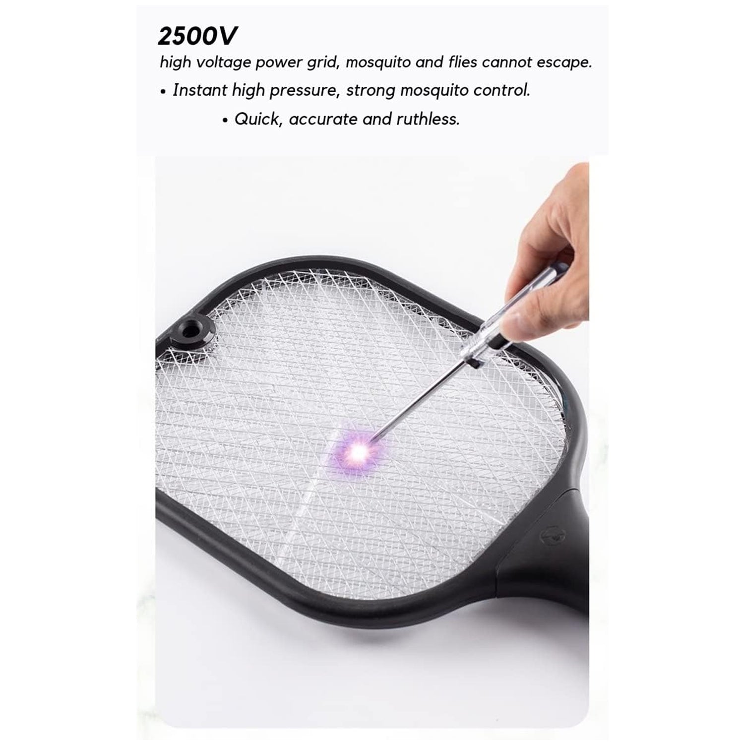 Close-up of the mosquito zapper racket's electric grid.