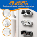 Sunglass wall organizer neatly installed on a modern bedroom wall, keeping glasses accessible.