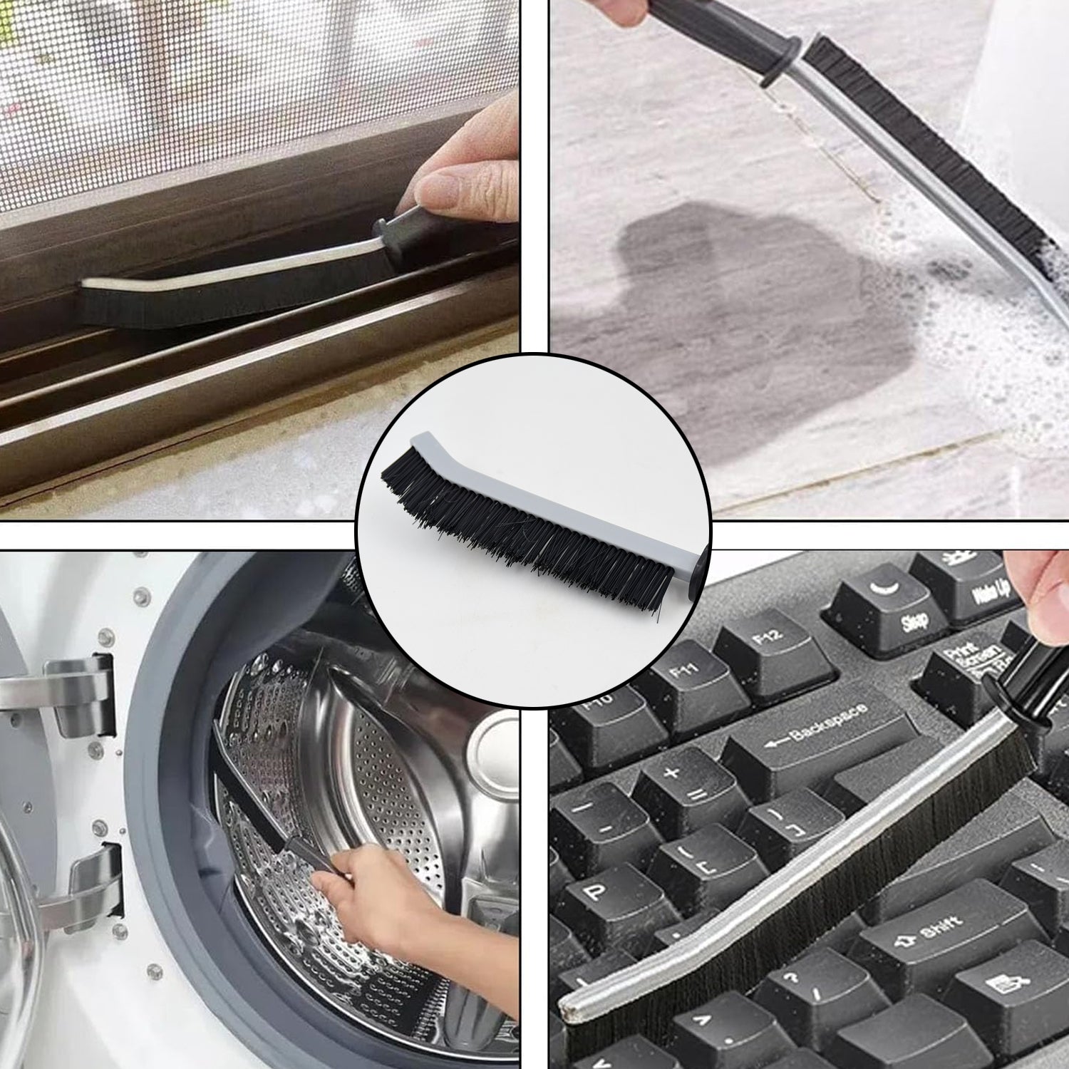 Detailed view of the ultra-thin design and dense bristles of the cleaning brush.