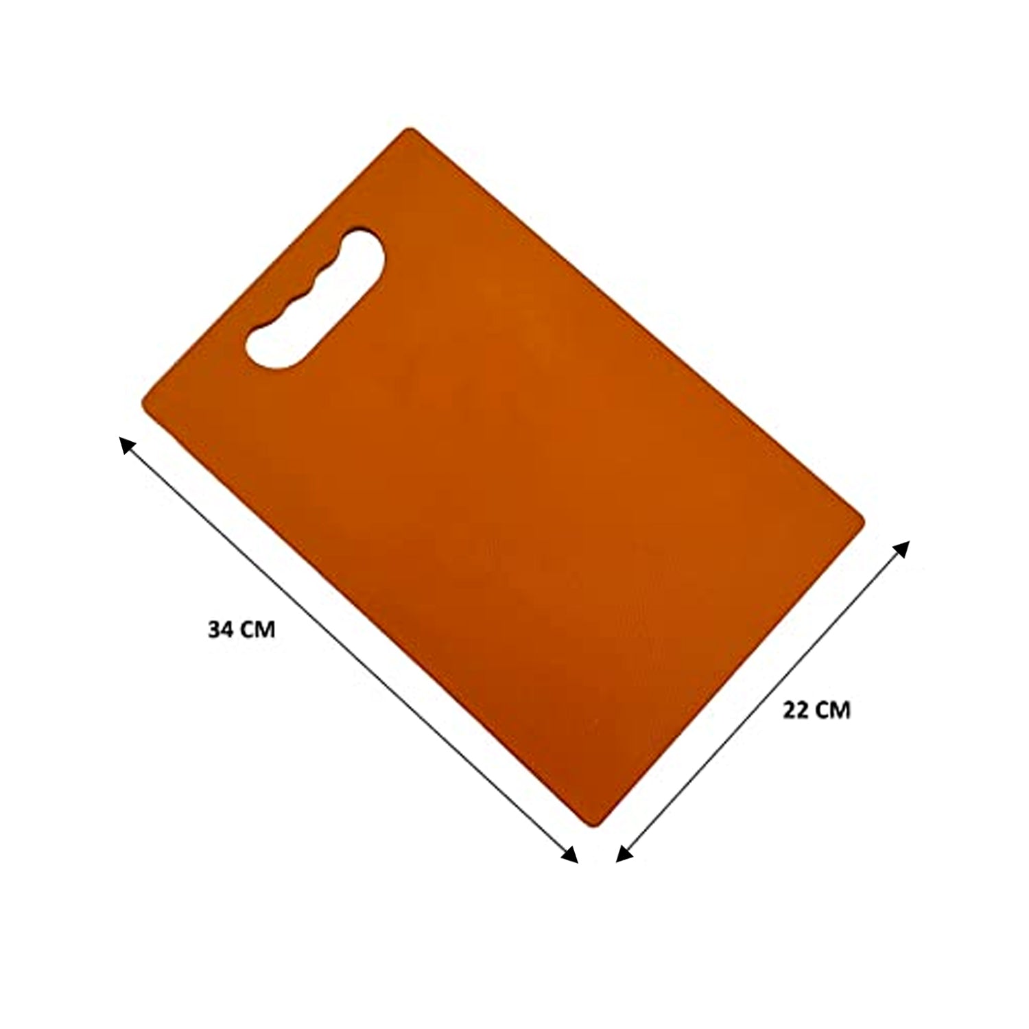 Hygienic plastic chopping board with a comfortable grip for easy handling.