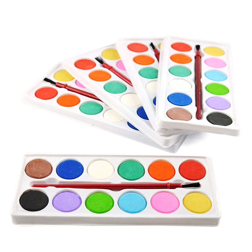 Watercolor painting set in its packaging, highlighting the 12 shades and brush for aspiring artists.