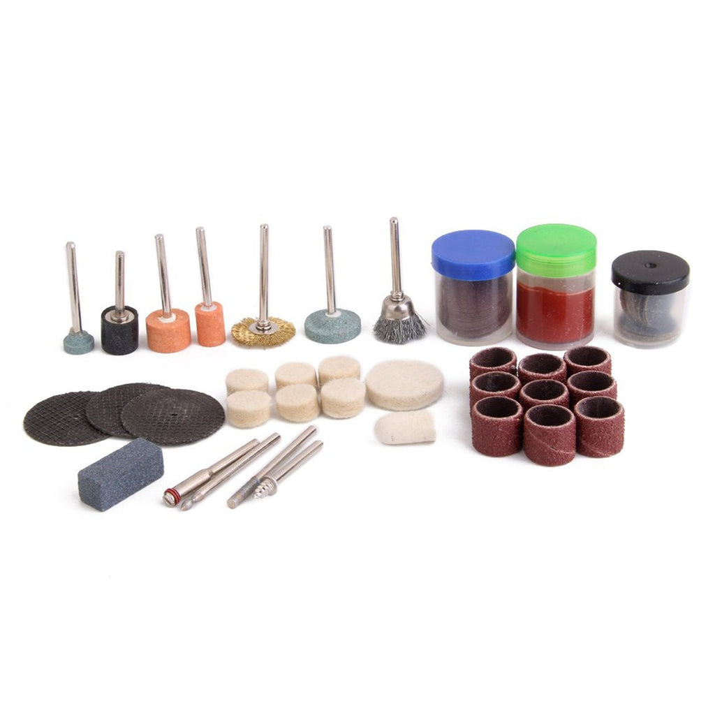 Various polishing wool and wire brushes from the rotary tool accessories kit, perfect for achieving a smooth finish.