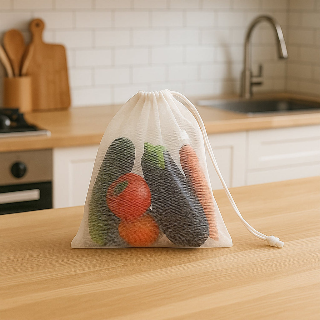 Eco-friendly transparent mesh tote with secure dual drawstring closure