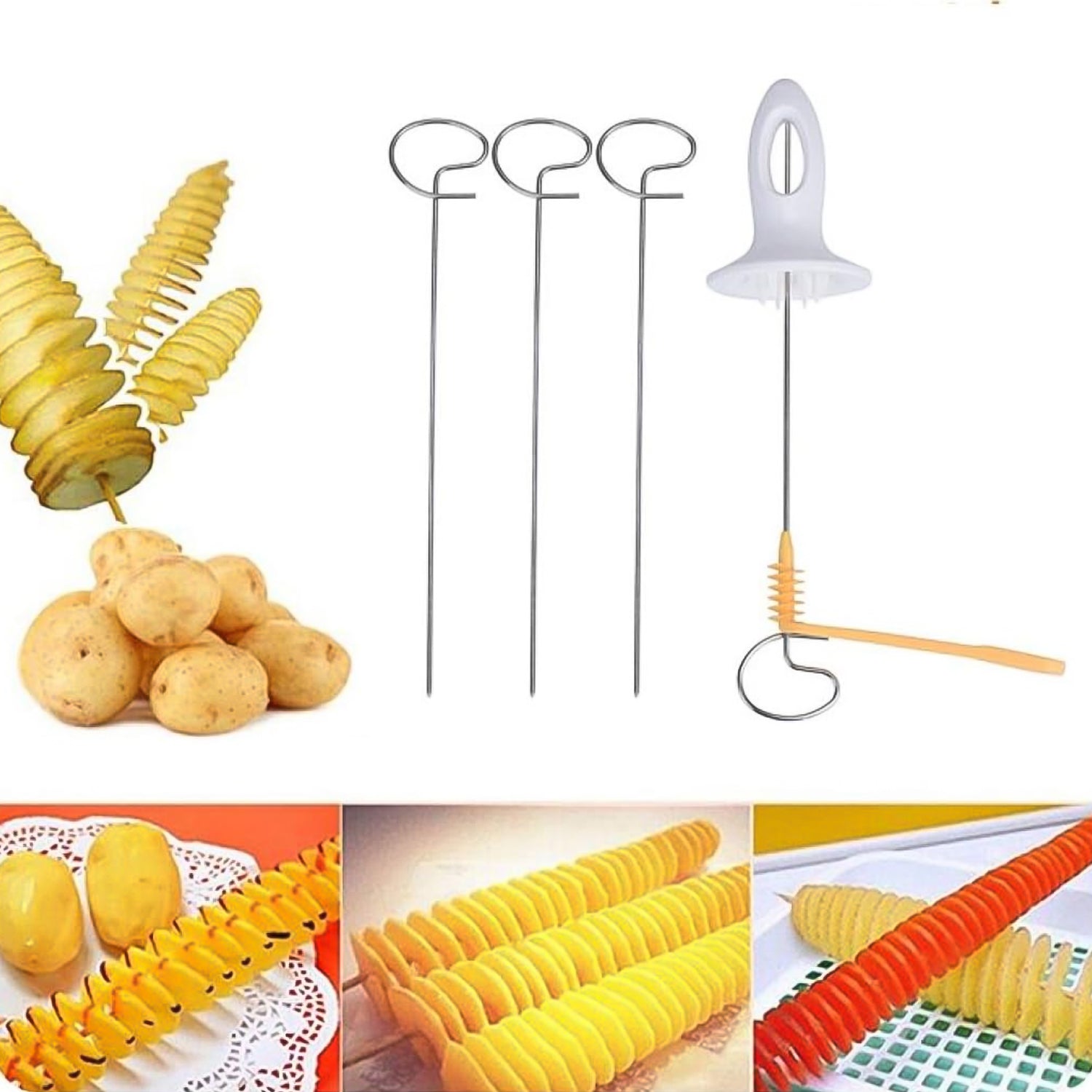 Tornado potato spiral cutter in action, creating a perfect spiral.