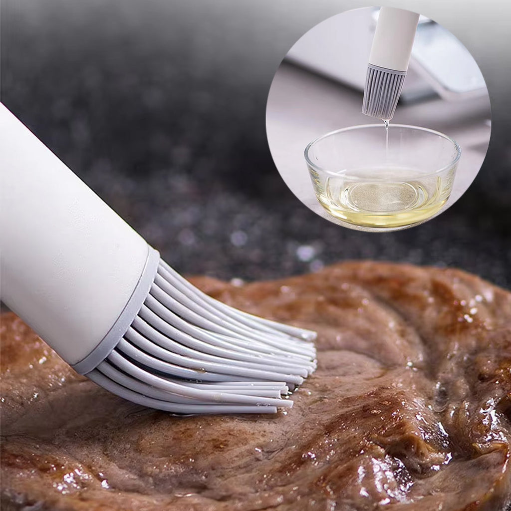 Close-up of flexible silicone bristles on a marinade basting brush.
